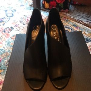 Calvin Klein, black leather heels, size 9.5